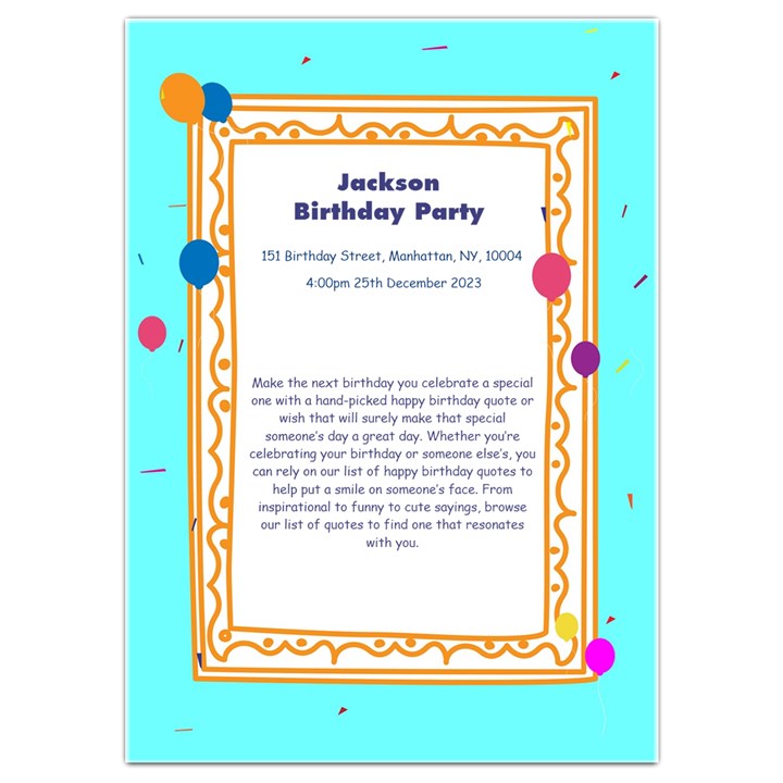 Birthday Invitation Card 5  x 7 