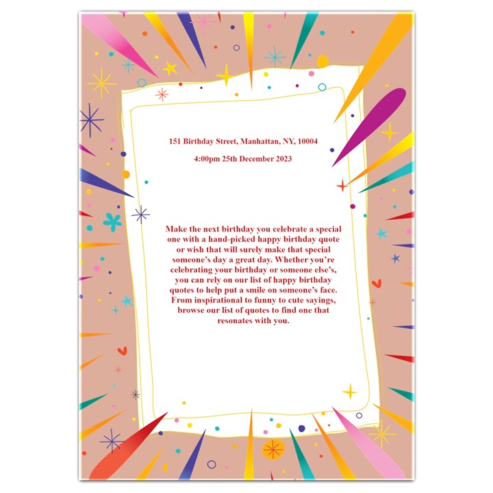 Birthday Invitation Card 5  x 7 