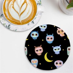 Cute-owl-doodles-with-moon-star-seamless-pattern Uv Print Round Tile Coaster