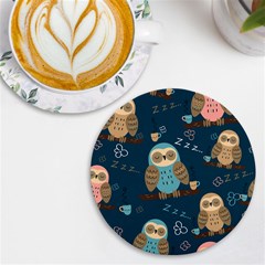 Seamless-pattern-owls-dreaming Uv Print Round Tile Coaster