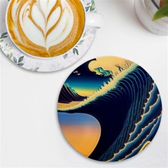 Japanese Japan Waves Sea Ocean Uv Print Round Tile Coaster