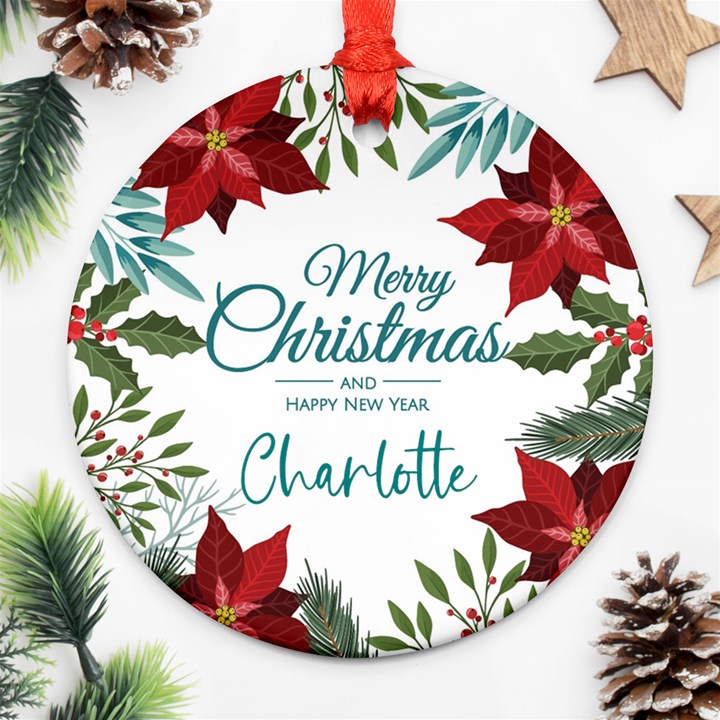 Personalized Christmas Poinsettia Ornament (Round)