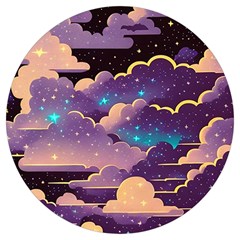 Fluffy Clouds Night Sky Round Trivet