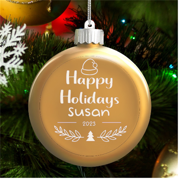 Happy Holidays LED Glass Round Ornament