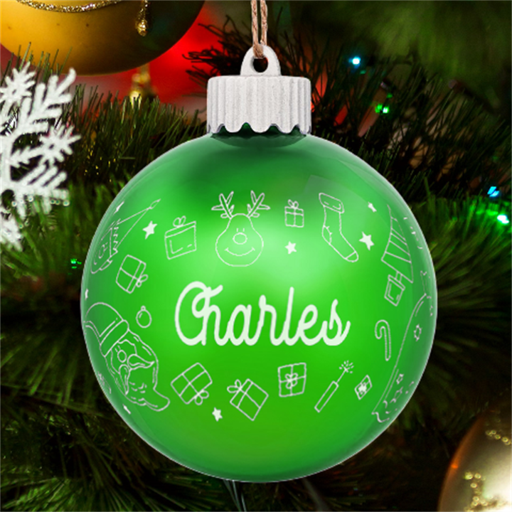 Personalized Merry Christmas Santa Claus Illustration Name LED Glass Sphere Ornament