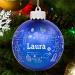 Personalized Merry Christmas Graphic Name LED Glass Sphere Ornament Back