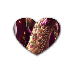 Peacock Dream, Fantasy, Flower, Girly, Peacocks, Pretty Rubber Coaster (heart)