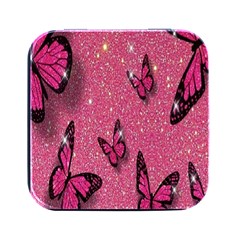 Butterfly, Girl, Pink, Wallpaper Square Metal Box (black)