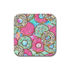 Donut Pattern Texture Colorful Sweet Rubber Coaster (square)