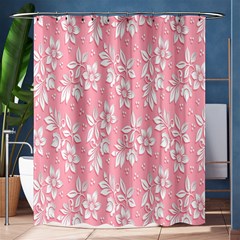 Pink Texture With White Flowers, Pink Floral Background Shower Curtain 60  X 72  (medium) 