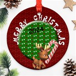 Merry Christmas Name and Year Round Ornament (Two Sides) Front