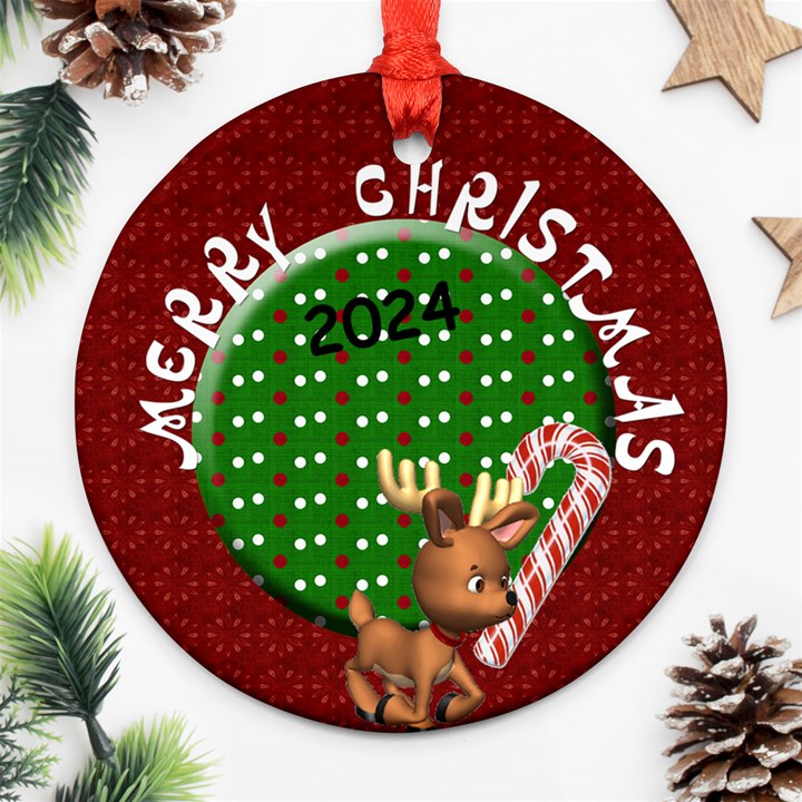 Merry Christmas Name and Year Round Ornament (Two Sides)