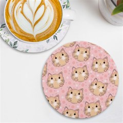 Cat Pattern Pink Cartoon Uv Print Round Tile Coaster