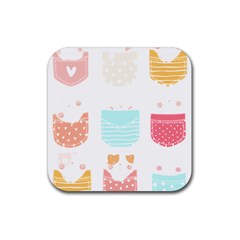 Cats In Pockets T- Shirt Adorable Cats Peaking Out Of Pockets Pattern T- Shirt Rubber Coaster (square)