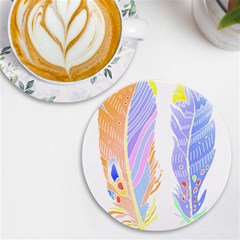 Feathers Design T- Shirtfeathers T- Shirt Uv Print Round Tile Coaster
