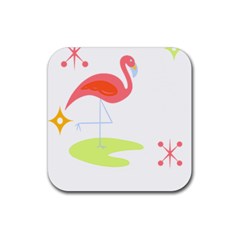 Flamingo T- Shirt Mid- Century Modern Pink Flamingo With Retro Icons Repeating Pattern T- Shirt Rubber Coaster (square)