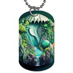 Waterfall Jungle Nature Paper Craft Trees Tropical Dog Tag (one Side)