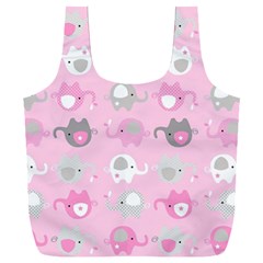 Animals Elephant Pink Cute Full Print Recycle Bag (xxxl)