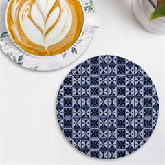 Geometric Monochrome Triangle Uv Print Round Tile Coaster