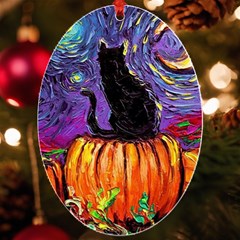 Halloween Art Starry Night Hallows Eve Black Cat Pumpkin Uv Print Acrylic Ornament Oval