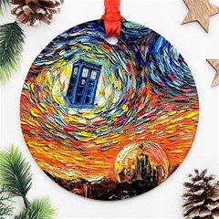 Tardis Starry Night Doctor Who Van Gogh Parody Ornament (round)
