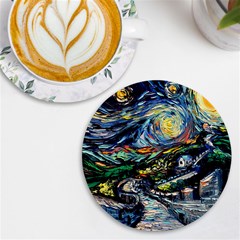 The Great Wall Nature Painting Starry Night Van Gogh Uv Print Round Tile Coaster