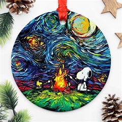 Dog Cartoon Starry Night Print Van Gogh Parody Ornament (round)