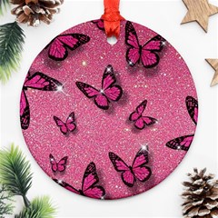 Pink Glitter Butterfly Ornament (round)