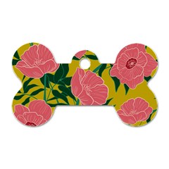 Pink Flower Seamless Pattern Dog Tag Bone (one Side)
