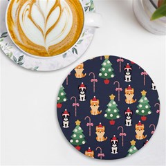 Boston Terrier Welsh Corgi Puppies Seamless Pattern Wallpaper Uv Print Round Tile Coaster