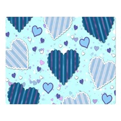 Hearts Pattern Paper Wallpaper Blue Background Two Sides Premium Plush Fleece Blanket (large)