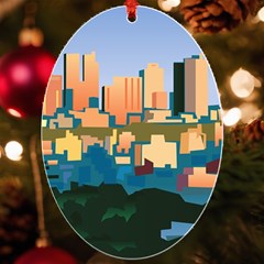 City Buildings Urban Dawn Uv Print Acrylic Ornament Oval