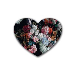 Floral Pattern, Red, Floral Print, E, Dark, Flowers Rubber Coaster (heart)