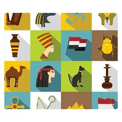 Egypt Travel Items Icons Set Flat Style Two Sides Premium Plush Fleece Blanket (small)