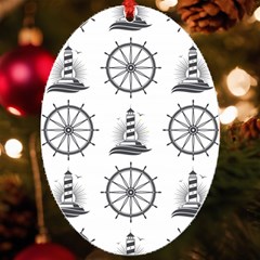 Marine Nautical Seamless Pattern With Vintage Lighthouse Wheel Uv Print Acrylic Ornament Oval