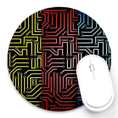 Circuit Board Seamless Patterns Set Round Mousepad