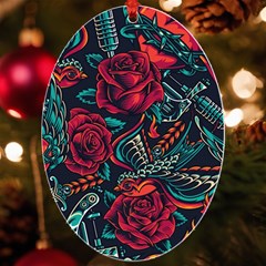 Vintage Flash Tattoos Designs Seamless Pattern Uv Print Acrylic Ornament Oval