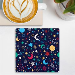 Colorful Background Moons Stars Uv Print Square Tile Coaster 