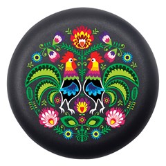 Colorful Chicken Floral Black Dento Box With Mirror