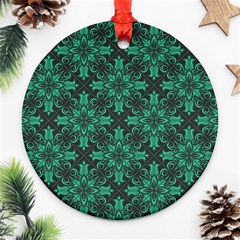Green Damask Pattern Vintage Floral Pattern, Green Vintage Round Ornament (two Sides)