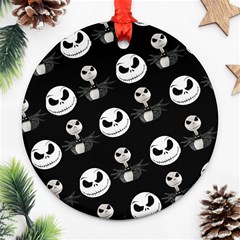 Jack Print, White, Before, Plain, Black, Simple, Christmas Round Ornament (two Sides)