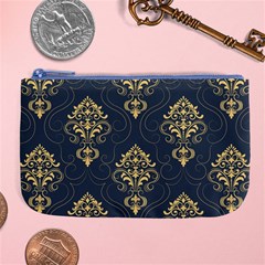 Floral Damask Pattern Texture, Damask Retro Background Large Coin Purse