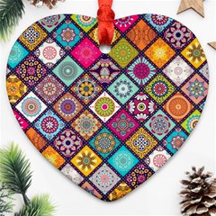 Pattern, Colorful, Floral, Patter, Texture, Tiles Heart Ornament (two Sides)