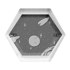 Space Cartoon, Planets, Rockets Hexagon Wood Jewelry Box