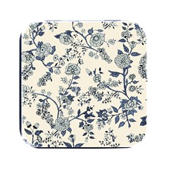 Blue Vintage Background, Blue Roses Patterns Square Metal Box (black)