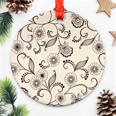 Retro Floral Texture, Light Brown Retro Background Round Ornament (two Sides)