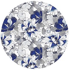 Retro Texture With Blue Flowers, Floral Retro Background, Floral Vintage Texture, White Background W Wooden Bottle Opener (round)