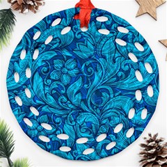 Blue Floral Pattern Texture, Floral Ornaments Texture Round Filigree Ornament (two Sides)