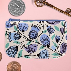 Retro Texture With Birds Large Coin Purse