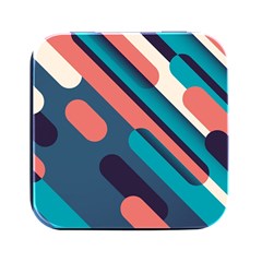 Blue Geometric Background, Abstract Lines Background Square Metal Box (black)